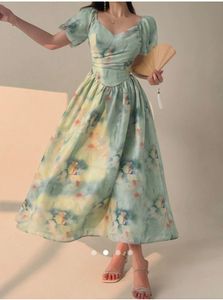 Flowy Puffed Sleeve Floral Print Dress