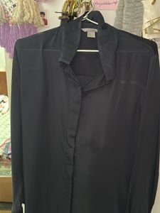 Chic Royal Blue  Silky Collared Blouse