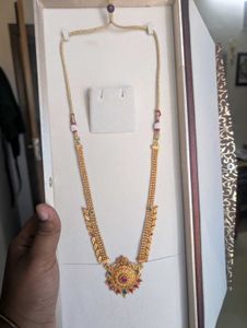 Elegant Gold Plated Necklace with Red and Green St