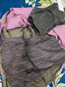 Elegant lavender and black Saree with Gold Border