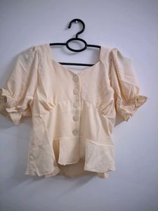 soft peach puff sleeve crop top