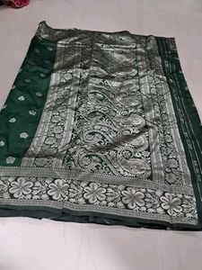 Elegant Green Silk Saree with Silver Border