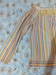 Bohemian Striped Blouse with Lace Detail