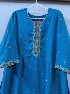 XXL - Blue Kurta Set with Gold Embroidery