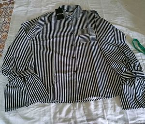 Striped Button-Down Shirt with Ruffled Cuffs