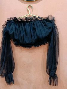 Sheer Black Ruffled Long Sleeve Top