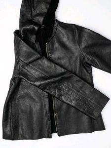 Black Hooded 100% Leather Jacket