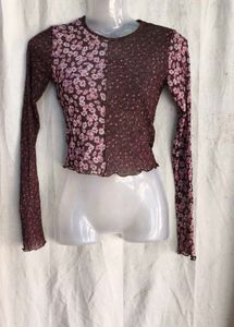 I. Sheer Floral Print Long Sleeve Top