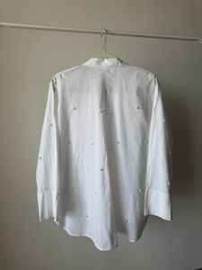 White Pearl Embellished Button-Up Shirt