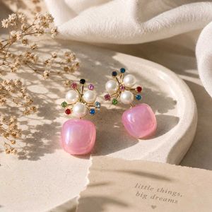 Chic Pearl & Pink Drop Earrings