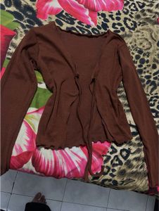 Brown Tie-Front Cardigan