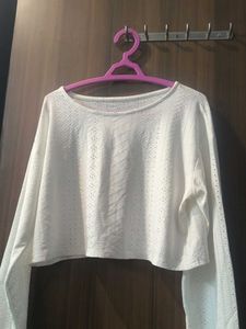 Cropped White Long Sleeve Top