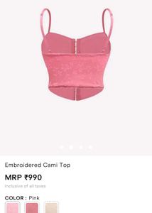 Pink Embroidered Corset Cami Top