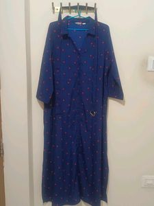 Navy Blue Polka Dot Maxi Dress with belt