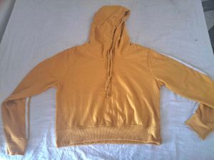 Yellow Cropped Hoodie with Stripe Details