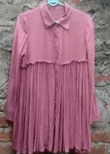 Chic Pink Tunic Top with Ruffle Detail