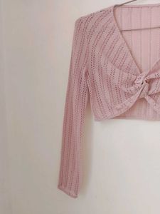 Pink Knit Cropped Cardigan