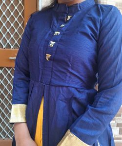 Elegant Navy Blue &amp; Gold Kurti with yellow skirt