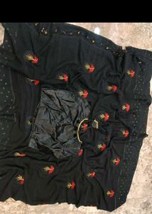 Elegant Black Embroidered Saree with Blouse