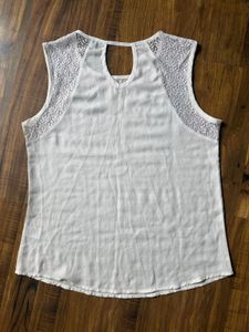 Textured White Top with Lace Detail