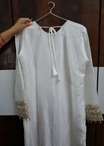 Pakistani White Kurta Set Gold embroidery