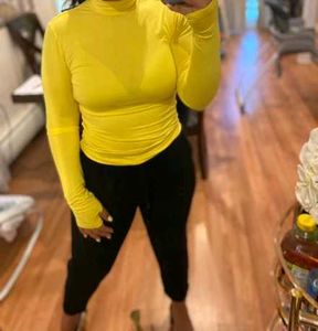 SHEIN Neon Yellow Mock-neck Thumb Hole Tee