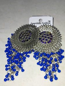 Bohemian Silver &amp; Blue Jhumka Earrings