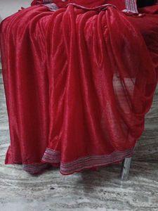 Vibrant Red Saree with Embellished Border