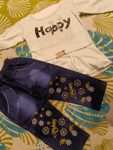 New Cute Yellow Top and Denim Shorts Set