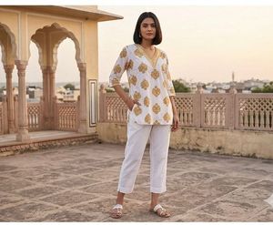 White Kurta with Yellow Print