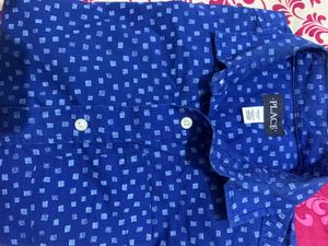 Blue Printed Button-Up Shirt