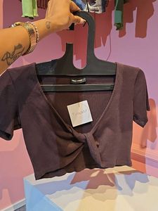 Chic Brown Knot Front Crop Top