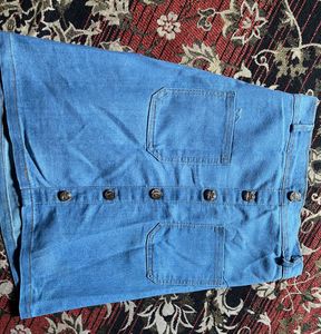 Classic Blue Denim Button-Up Skirt