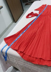 Elegant Red Pleated Maxi Dress