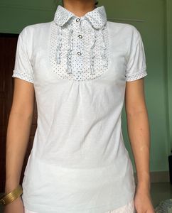 Cute Polka Dot Ruffle Shirt