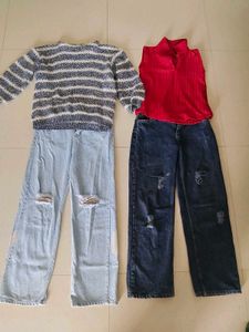 2 Stylish  Wide-Leg Jeans and tops