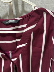 Maroon Striped V-Neck Top