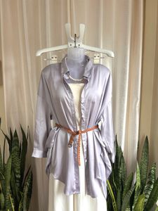 Elegant Lavender Satin high low Shirt