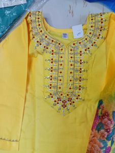 bust 34 Vibrant Yellow Embroidered Kurta Set with