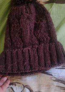Burgundy Knit Beanie with Pom