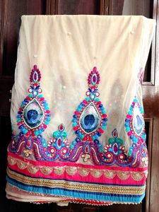 Readymade Net Embroidered Saree with 2 Blouses