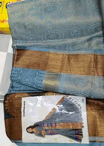Elegant Grey Silk Saree with Gold Border