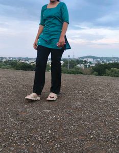 Teal Kurta with Heart Embroidery