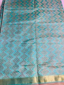 Beautiful Teal and Gold Saree with free earrings