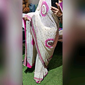 White Saree Heavy Work