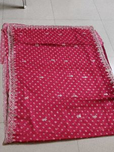 Beautiful Pink Saree with Intricate White Embroide