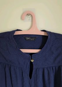 Elegant Navy Blue Textured Blouse