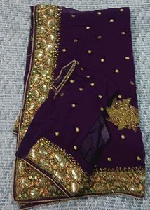 Stunning Embroidered Purple Saree