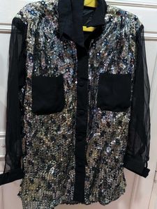 Sparkly Sequin Long Sleeve Shirt Dress