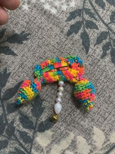 Handmade Crochet Hair Clip with Pearls &amp; Bell